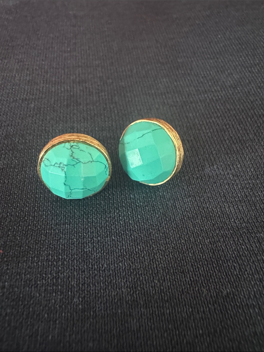 Melinda Maria Turquoise Faceted Round Stud Earrings - Gold Trim